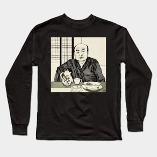 Asian man eating and drinking illustration Long Sleeve T-Shirt